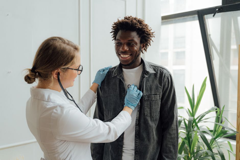 Patient smiling during a doctor's office visit